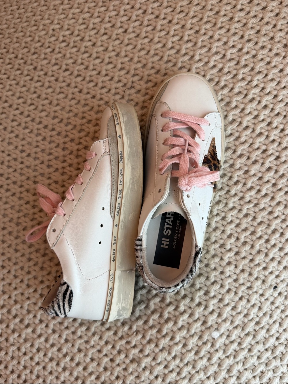 Golden Goose High Star Leopard Zebra Sneakers